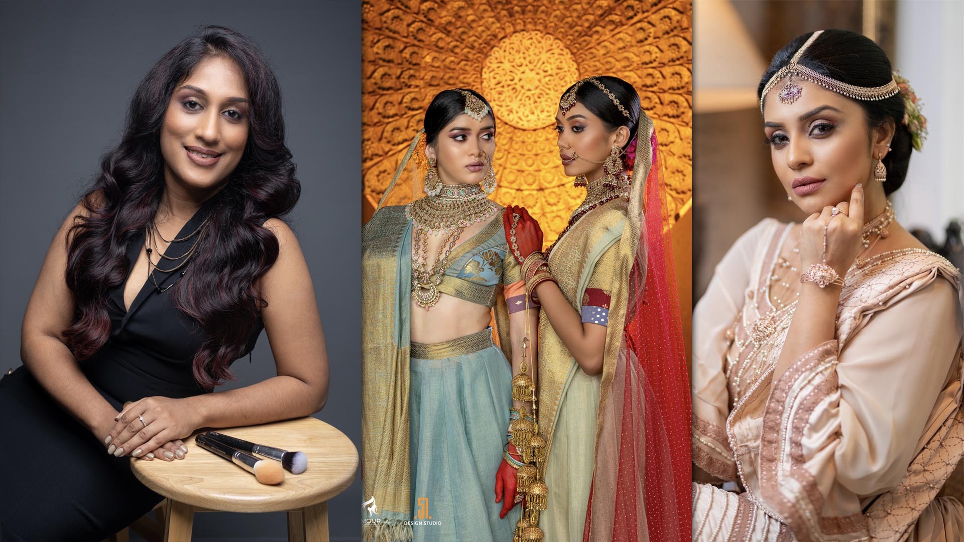 Brides in colorful outfits on one side, Kalpi, a beautician, on the other—showcasing her artistry and vibrant bridal styles.