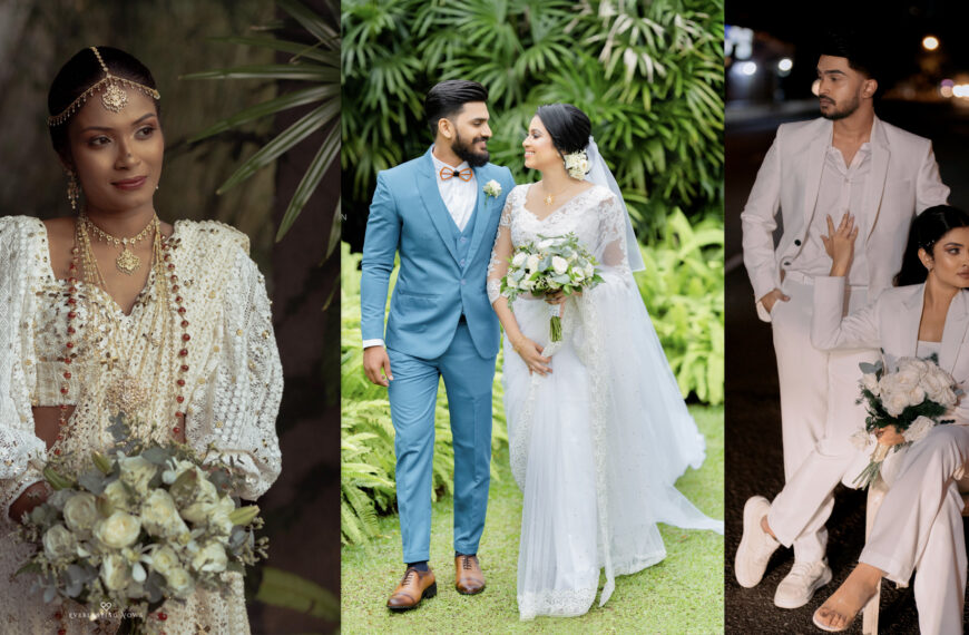 A collage showcasing the year's most exquisite Sri Lankan wedding outfits, featuring diverse styles and elegant designs, highlighted on Poruwa.lk | ශ්‍රී ලාංකීය මංගල යෝජනා, Mangala Yojana, Sri Lanka matrimony, and top marriage proposals.