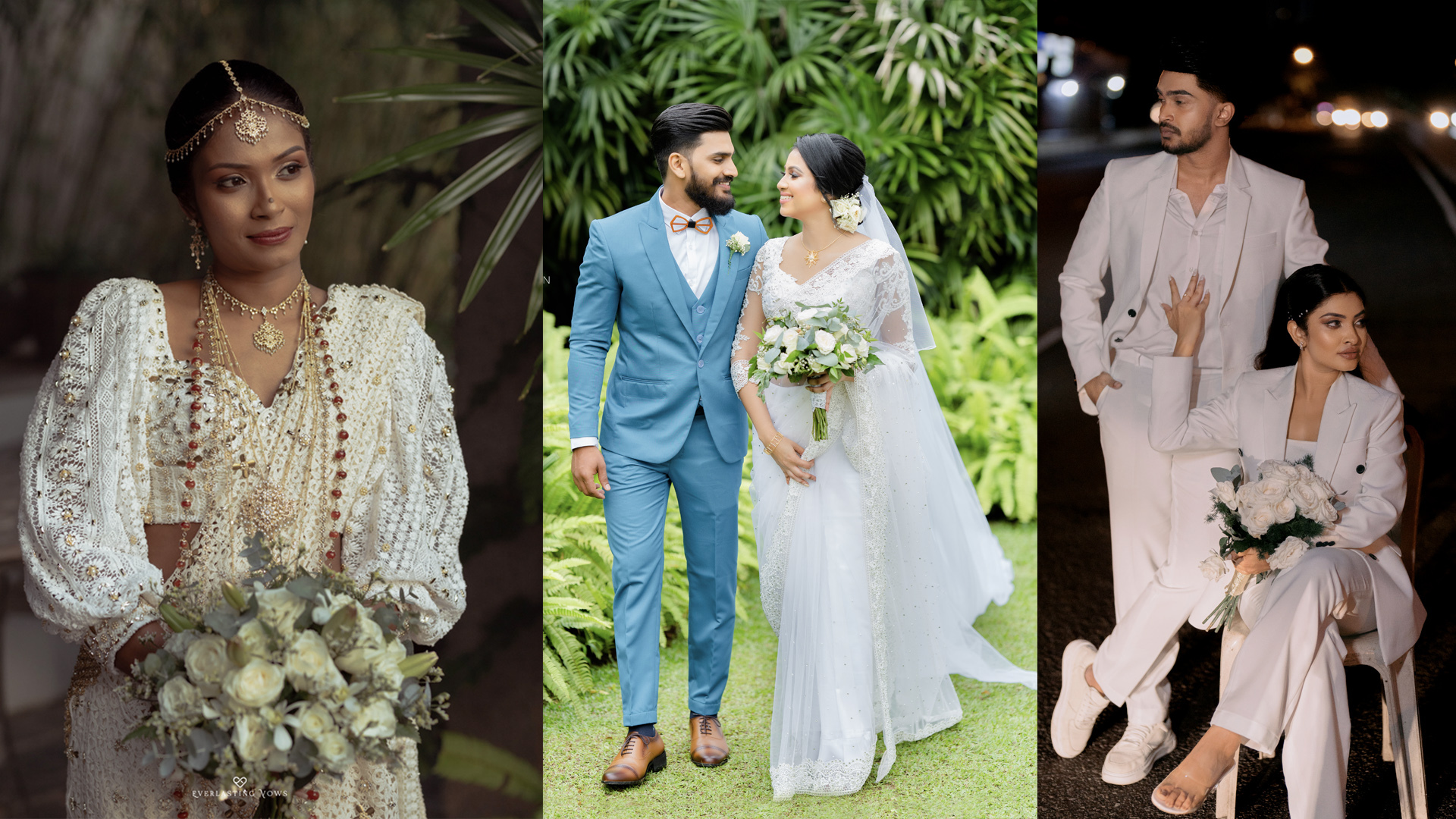 A collage showcasing the year's most exquisite Sri Lankan wedding outfits, featuring diverse styles and elegant designs, highlighted on Poruwa.lk | ශ්රී ලාංකීය මංගල යෝජනා, Mangala Yojana, Sri Lanka matrimony, and top marriage proposals.