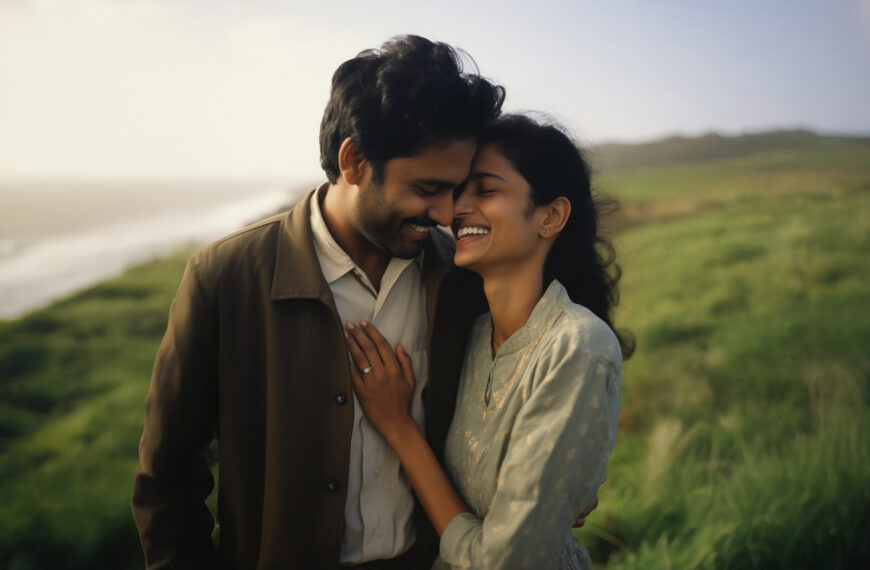 A man and woman embrace warmly by the ocean, symbolizing love and togetherness while exploring Sri Lankan matrimony, marriage proposals in Sri Lanka, Mangala Yojana options, and planning a Poruwa ceremony through trusted wedding proposal websites like Poruwa.lk | ශ්‍රී ලාංකීය මංගල යෝජනා.