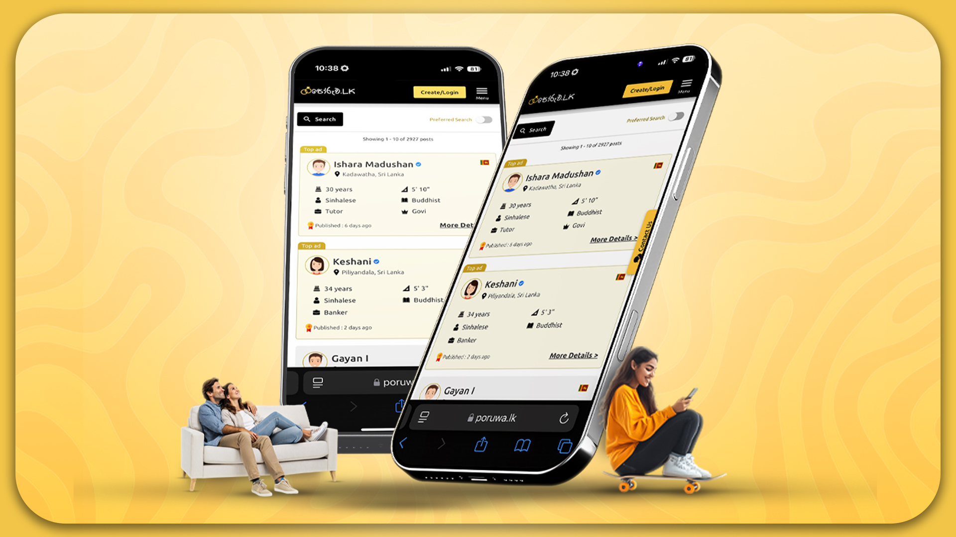 Two individuals seated on a couch, each focused on their smartphones, creating a relaxed and casual atmosphere.