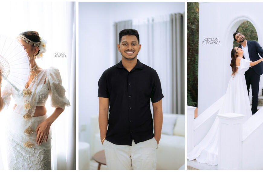A man and woman in white wedding dresses stand beside a man in a suit, celebrating a wedding moment together.