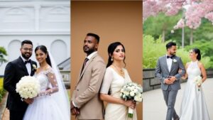 A collage featuring various wedding photos of the bride and groom celebrating their special day together, showcasing joy in SriLanka matrimony and matrimony Sri Lanka, highlighting marriage proposals Sri Lanka, and the traditions of a Poruwa ceremony.
