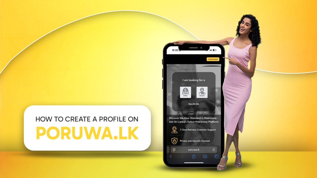 Step-by-step guide on creating a profile on Poruwa.lk | ශ්රී ලාංකීය මංගල යෝਜනා, featuring user-friendly instructions and visuals to support SriLanka matrimony and LankaMatrimony. The guide helps users explore marriage proposals Sri Lanka, including Liyathabara marriage proposal, Catholic marriage proposals, Hitad marriage proposals, and find Lanka brides and grooms while learning about Poruwa ceremony customs.