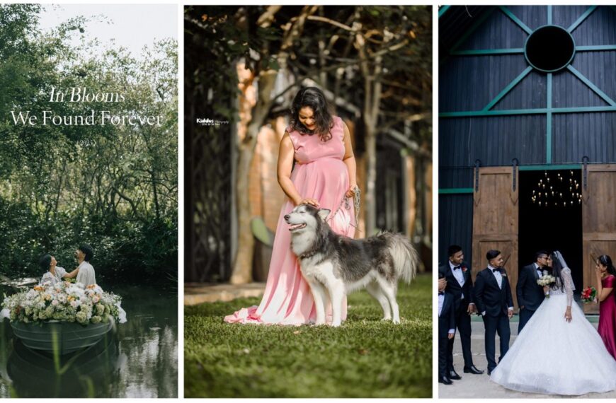 A collage featuring a bride and groom alongside their dog, capturing joyful moments from their wedding day, highlighting SriLanka matrimony and matrimony Sri Lanka, celebrating marriage proposals Sri Lanka, and the beauty of a traditional Poruwa ceremony.