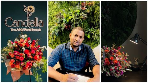 Exterior view of Candela flower shop, showcasing a vibrant display of flowers and greenery outside the entrance, reflecting beauty and celebration in SriLanka matrimony and matrimony Sri Lanka, complementing marriage proposals Sri Lanka, and suitable for a traditional Poruwa ceremony.