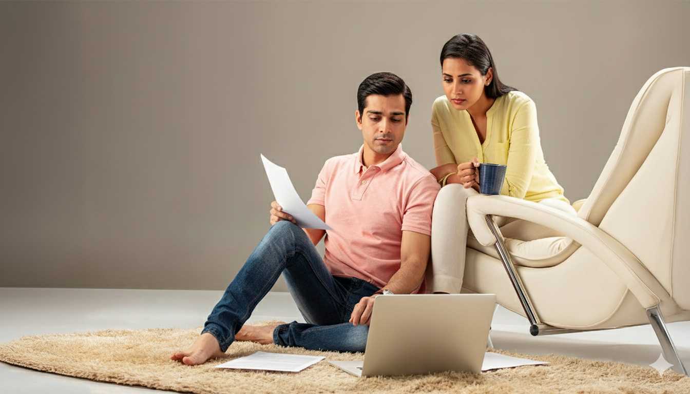 A man and woman sitting on the floor with a laptop, exploring Poruwa.lk | ශ්‍රී ලාංකීය මංගල යෝජනා, SriLanka matrimony, matrimony Sri Lanka, browsing marriage proposals Sri Lanka and learning about Poruwa ceremony traditions.