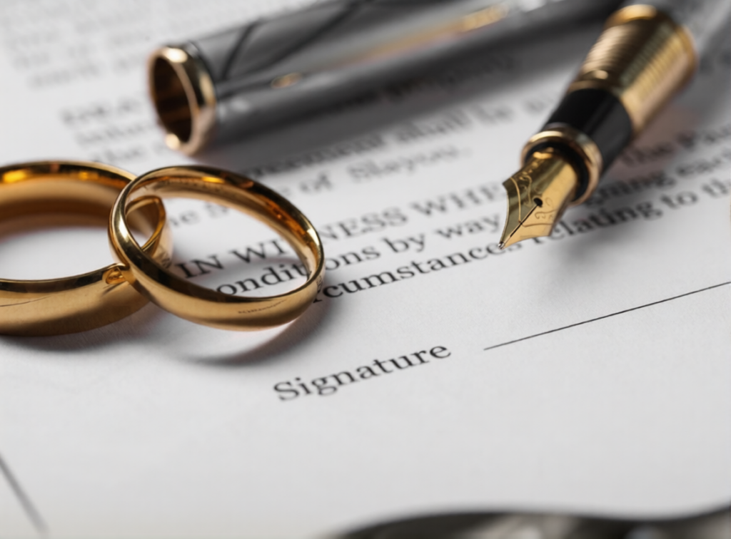Wedding rings and a pen placed on a marriage contract, symbolizing love, commitment, trust, and the legal union of marriage. The image represents the beginning of a lifelong partnership and reflects the importance of choosing a compatible life partner through a trusted wedding proposal website and mangala yojana services. It highlights marriage proposal Sri Lanka, marriage proposals in Sri Lanka, marriage proposals Sri Lanka, marriage proposals, matrimony Sri Lanka, and srilanka matrimony. The concept also features Poruwa.lk | ශ්‍රී ලාංකීය මංගල යෝජනා, the traditions of the poruwa ceremony, and matchmaking platforms including lankamatrimony, liyathabara marriage proposal, liyathabara marriage proposals in Sri Lanka, catholic marriage proposals, buddhist matrimony, hitad marriage proposals, purahanda lk, and lanka brides and grooms seeking genuine, compatible, and lifelong relationships.