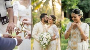 A collage featuring various images of a bride and groom celebrating their wedding day together, highlighting Sri Lankan wedding proposals, matrimonial advertisements, and Mangala Yojana 2026.