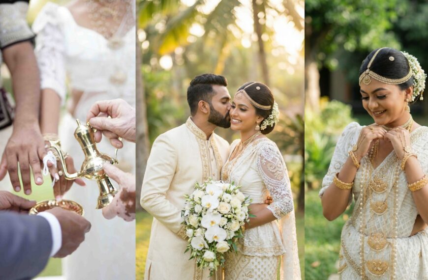 A collage featuring various images of a bride and groom celebrating their wedding day together, highlighting Sri Lankan wedding proposals, matrimonial advertisements, and Mangala Yojana 2026.