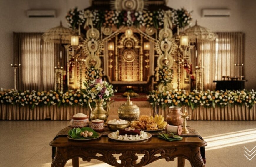 Elegant wedding table set with a variety of food dishes and a vibrant floral centerpiece, showcasing luxury Sri Lankan wedding receptions featured on Poruwa.lk | ශ්‍රී ලාංකීය මංගල යෝජනා, a trusted wedding proposal website for mangala yojana, marriage proposals in Sri Lanka, matrimony Sri Lanka, poruwa ceremony celebrations, Lanka brides and grooms, Buddhist matrimony, and Catholic marriage proposals.