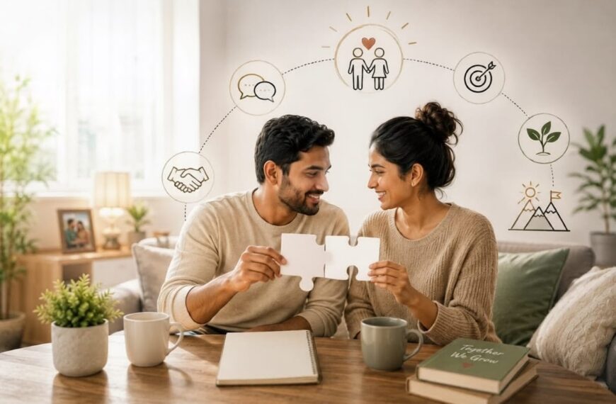 A smiling couple holds puzzle pieces together in a cozy living room while icons representing love, communication, trust, and shared goals float above them, symbolizing unity, teamwork, and a strong marital relationship. The image represents couples building lasting partnerships through a trusted wedding proposal website and modern mangala yojana services. It reflects marriage proposal sri lanka, marriage proposals in sri lanka, marriage proposals sri lanka, marriage proposals, matrimony sri lanka, and srilanka matrimony. The concept also highlights poruwa.lk | ශ්රී ලාංකීය මංගල යෝජනා, traditional values associated with the poruwa ceremony, and modern matchmaking platforms including lankamatrimony, liyathabara marriage proposal, liyathabara marriage proposals in sri lanka, catholic marriage proposals, buddhist matrimony, hitad marriage proposals, purahanda lk, and lanka brides and grooms seeking genuine, compatible, and lifelong relationships.